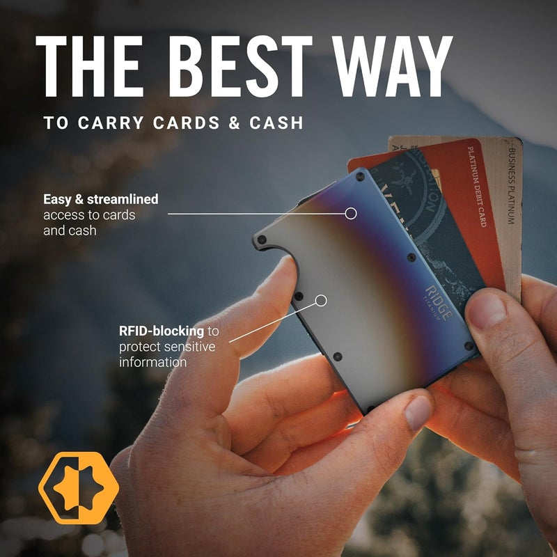 The Ridge Ridge Wallet for Men - Slim Minimalist Compact Wallet and Card Holder, RFID Protected Front Pocket Wallets for Men with Integrated Cash Strap (Burnt Titanium) - Image 3